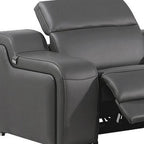 Dark Gray Italian Leather Power Reclining L Shaped Seven Piece Corner Sectional With Console