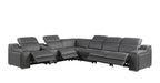 Dark Gray Italian Leather Power Reclining L Shaped Seven Piece Corner Sectional With Console