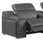 Dark Gray Italian Leather Power Reclining L Shaped Seven Piece Corner Sectional With Console