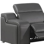 Dark Gray Italian Leather Power Reclining L Shaped Eight Piece Corner Sectional With Console