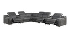 Dark Gray Italian Leather Power Reclining L Shaped Eight Piece Corner Sectional With Console