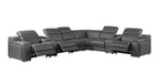 Dark Gray Italian Leather Power Reclining L Shaped Eight Piece Corner Sectional With Console