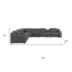 Dark Gray Italian Leather Power Reclining L Shaped Eight Piece Corner Sectional With Console