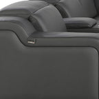 Dark Gray Italian Leather Power Reclining L Shaped Eight Piece Corner Sectional With Console