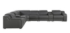 Dark Gray Italian Leather Power Reclining L Shaped Eight Piece Corner Sectional With Console