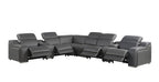 Dark Gray Italian Leather Power Reclining L Shaped Eight Piece Corner Sectional With Console