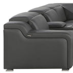 Dark Gray Italian Leather Power Reclining L Shaped Eight Piece Corner Sectional With Console