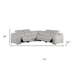 Light Gray Italian Leather Power Reclining L Shaped Five Piece Corner Sectional