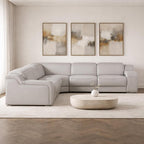 Light Gray Italian Leather Power Reclining L Shaped Five Piece Corner Sectional