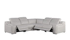 Light Gray Italian Leather Power Reclining L Shaped Five Piece Corner Sectional
