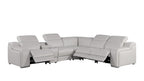 Light Gray Italian Leather Power Reclining L Shaped Six Piece Corner Sectional With Console