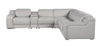 Light Gray Italian Leather Power Reclining L Shaped Six Piece Corner Sectional With Console