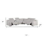 Light Gray Italian Leather Power Reclining L Shaped Six Piece Corner Sectional With Console