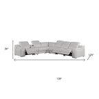 Light Gray Italian Leather Power Reclining L Shaped Seven Piece Corner Sectional With Console
