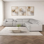 Light Gray Italian Leather Power Reclining L Shaped Seven Piece Corner Sectional With Console