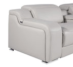 Light Gray Italian Leather Power Reclining L Shaped Seven Piece Corner Sectional With Console