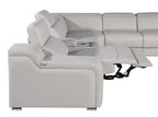 Light Gray Italian Leather Power Reclining L Shaped Seven Piece Corner Sectional With Console