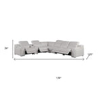 Light Gray Italian Leather Power Reclining L Shaped Seven Piece Corner Sectional With Console