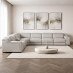 Light Gray Italian Leather Power Reclining L Shaped Seven Piece Corner Sectional With Console