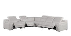 Light Gray Italian Leather Power Reclining L Shaped Seven Piece Corner Sectional With Console