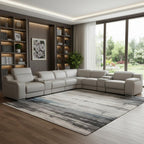 Light Gray Italian Leather Power Reclining L Shaped Eight Piece Corner Sectional With Console