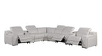 Light Gray Italian Leather Power Reclining L Shaped Eight Piece Corner Sectional With Console