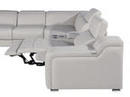 Light Gray Italian Leather Power Reclining L Shaped Eight Piece Corner Sectional With Console