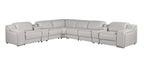 Light Gray Italian Leather Power Reclining L Shaped Eight Piece Corner Sectional With Console