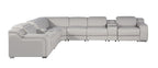 Light Gray Italian Leather Power Reclining L Shaped Eight Piece Corner Sectional With Console