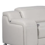 Light Gray Italian Leather Power Reclining L Shaped Eight Piece Corner Sectional With Console