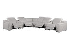 Light Gray Italian Leather Power Reclining L Shaped Eight Piece Corner Sectional With Console