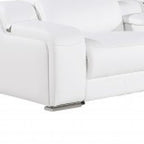 White Italian leather 3 power reclining seats L shaped Seven Piece Corner Sectional With Console