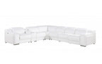 White Italian leather 3 power reclining seats L shaped Seven Piece Corner Sectional With Console