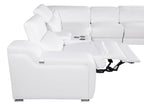 White Italian Leather 3 Power Reclining L Shaped Eight Piece Corner Sectional With Console