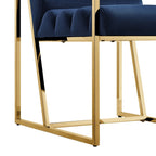 Set of Two Tufted Navy Blue And Gold Upholstered Velvet Dining Arm Chairs