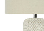 31" Cream Ceramic Geometric Table Lamp With Beige Drum Shade