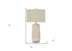 31" Cream Ceramic Geometric Table Lamp With Beige Drum Shade