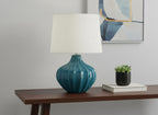 24" Blue Ceramic Gourd Table Lamp With Cream Empire Shade
