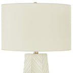 29" White Ceramic Geometric Table Lamp With Ivory Drum Shade