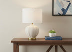 21" Gold and White Urn Table Lamp With Ivory Drum Shade