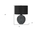 23" Black Ceramic Round Table Lamp With Black Drum Shade