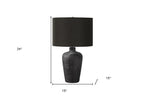 24" Black Ceramic Round Table Lamp With Black Drum Shade