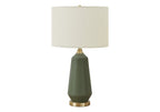 26" Green Ceramic Geometric Table Lamp With Ivory Drum Shade