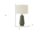 26" Green Ceramic Geometric Table Lamp With Ivory Drum Shade