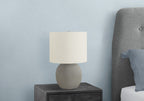 20" Gray Concrete Round Table Lamp With Ivory Drum Shade