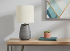 19" Gray Ceramic Round Table Lamp With Ivory Drum Shade