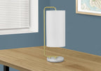20" Gold and White Marble Round Arched Table Lamp With Ivory Drum Shade