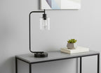 20" Black Metal Round Arched USB Table Lamp With Clear Drum Shade