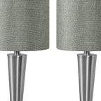 Set of Two 24" Silver Metal Candlestick USB Table Lamps With Gray Drum Shade