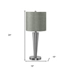 Set of Two 24" Silver Metal Candlestick USB Table Lamps With Gray Drum Shade